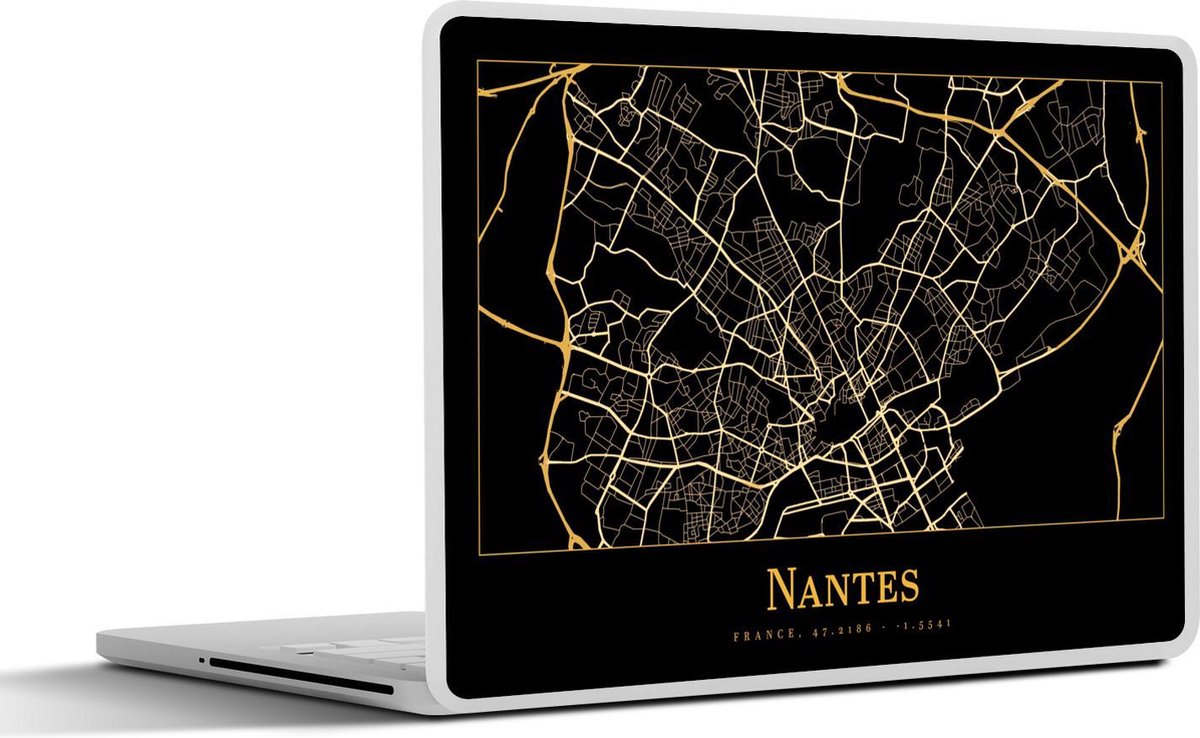 Laptop sticker - 17.3 inch - Kaart - Nantes - Goud - Zwart - 40x30cm - Laptopstickers - Laptop skin - Cover