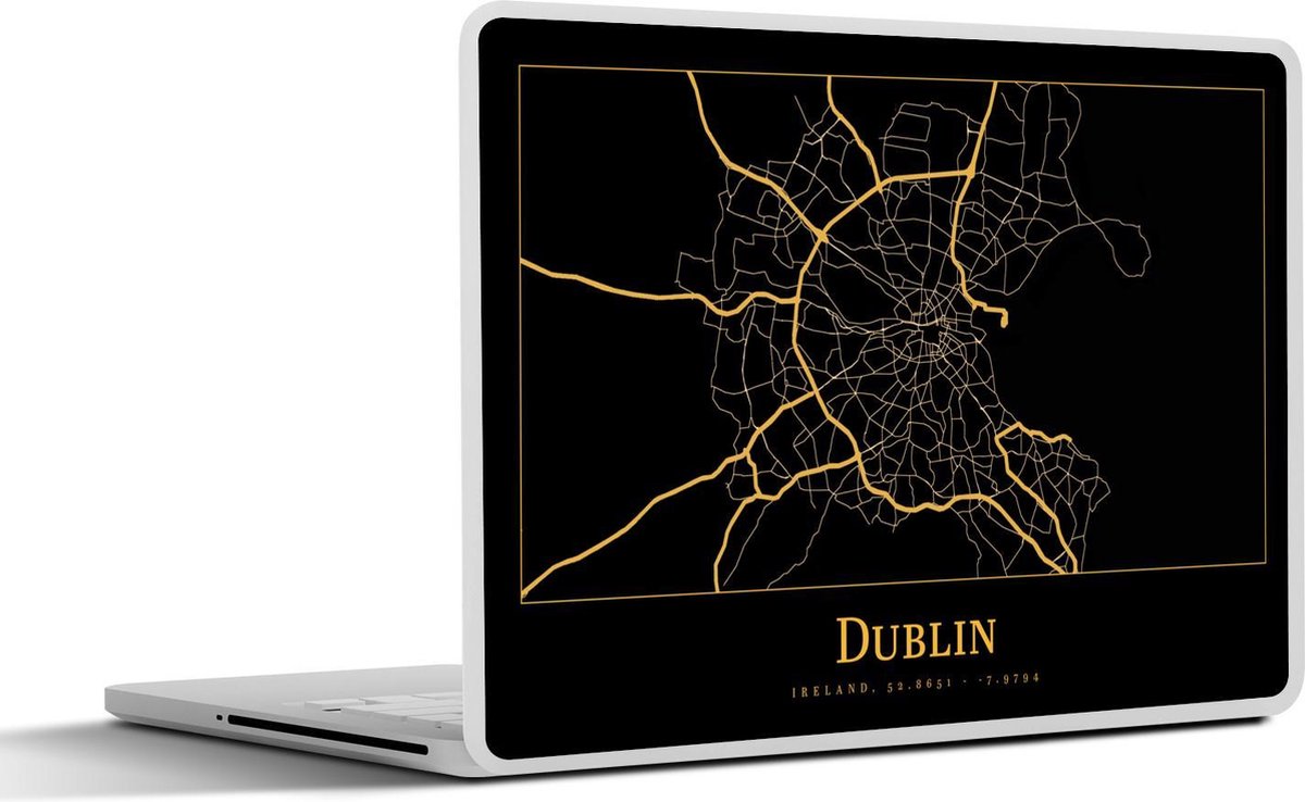 Laptop sticker - 11.6 inch - Kaart - Dublin - Goud - Zwart - 30x21cm - Laptopstickers - Laptop skin - Cover