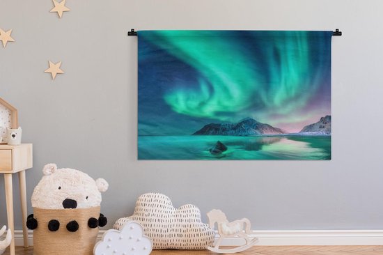 Tapisserie - Aurores boréales - Etoiles - Paysage - Norvège - 120x90 cm - Tapisserie