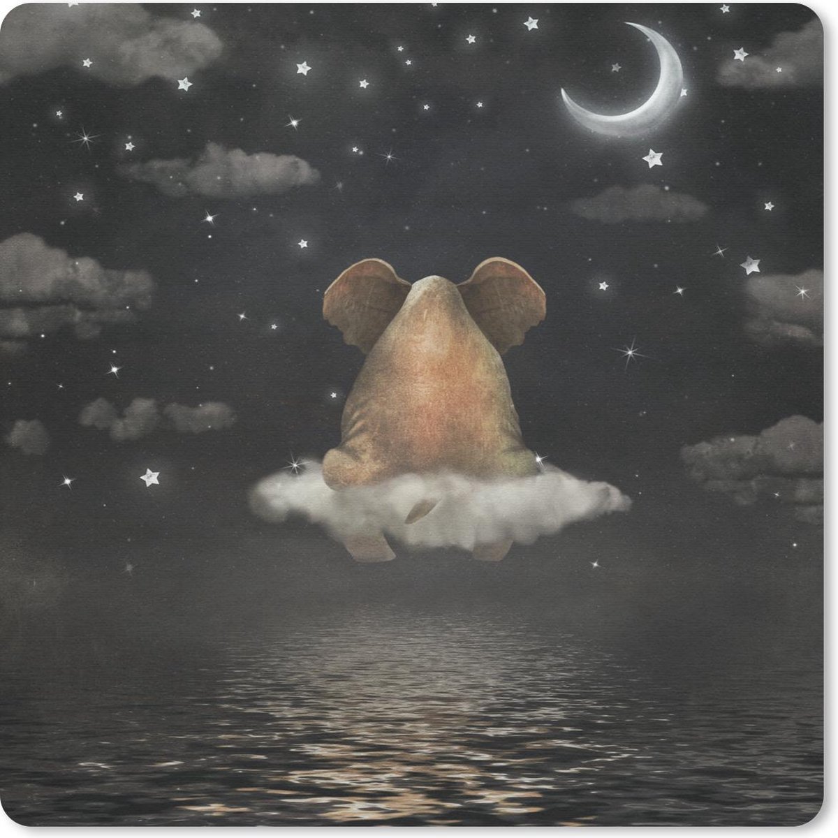 Muismat 20x20 cm - Mousepad Olifant - Maan - Sterrenhemel - Muismatten