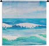 Wandkleed - Wanddoek - Golf - Zee - Waterverf - 150x150 cm - Wandtapijt
