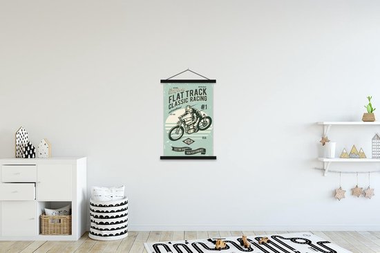 Porte-affiche avec affiche - Affiche scolaire - Cyclomoteur - Homme - Vintage - 60x90 cm - Lattes noires - Cadeau Vaderdag - Cadeau - Cadeau pour lui - Astuce - Homme