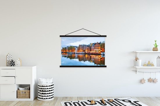 Porte-affiche avec affiche - Affiche scolaire - Maisons du canal - Amsterdam - Nederland - 150x100 cm - Lattes noires