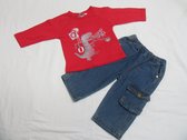 Wiplala , jongens , kledingset , ensemble , t-shirt lange mouw rood + jeans , 74 - 9 maand