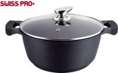 R Swiss Braadpan - met glazen deksel - Zwart - 24 cm - Antiaanbaklaag