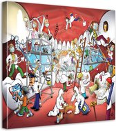 Tandarts Cartoon op canvas - Roland Hols - Tandwerkzaamheden - 90 x 90 cm - Houten frame 4 cm dik - Orthodontist - Mondhygiënist