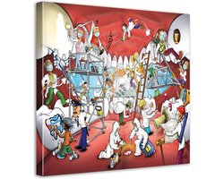Tandarts Cartoon op canvas - Roland Hols - Tandwerkzaamheden - 90 x 90 cm - Houten frame 4 cm dik - Orthodontist - Mondhygiënist