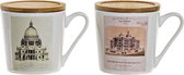 Kop met theefilter DKD Home Decor Beige Bamboe Roestvrij staal Porselein (400 ml) (2 pcs)
