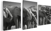 Artaza Canvas Schilderij Drieluik Groep Olifanten Bij Het Water - Zwart Wit - 120x60 - Foto Op Canvas - Canvas Print