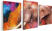 Artaza Canvas Schilderij Drieluik Kleurrijke Olifant - Abstract - 120x60 - Foto Op Canvas - Canvas Print
