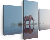 Artaza Canvas Schilderij Drieluik Olifant Bij Het Water - 90x60 - Foto Op Canvas - Canvas Print