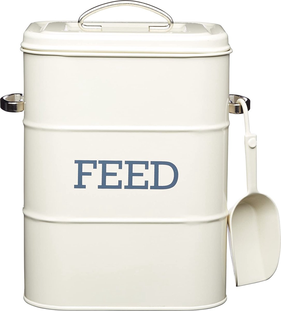 KitchenCraft Huisdier Voedsel Opslag Container Vergrendeling Systeem Met Geïntegreerde Schep Staal Vogels Luchtdicht Huisdier Hond Kat Dier Droog Voedsel 5.67 L Dispenser Bin Wit