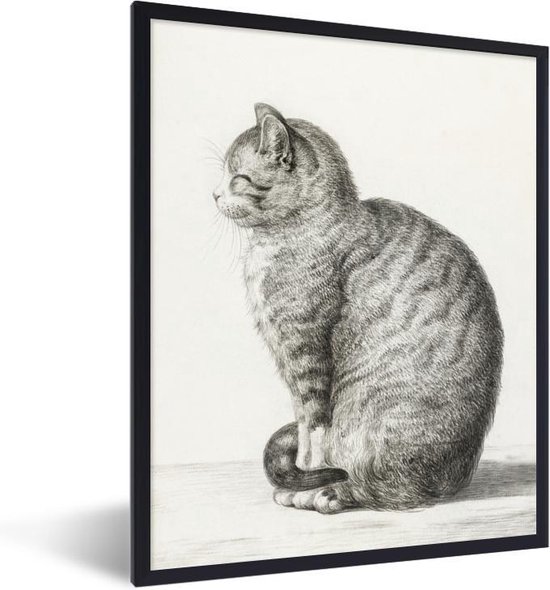 Fotolijst incl. Poster - Zittende kat - schilderij van Jean Bernard - 30x40 cm - Posterlijst