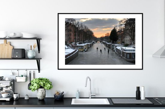 Affiche avec cadre Amsterdam - Patinage - Hiver - 120x80 cm