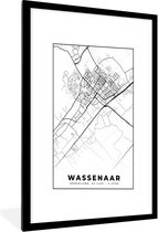 Fotolijst incl. Poster - Kaart - Wassenaar - Zwart - Wit - 60x90 cm - Posterlijst