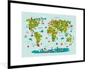 Wereldkaart Kinderen - Kleuren - Groen - Schoolplaat - Kinderkamer - 120x80 cm