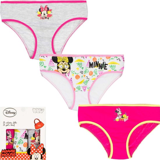 3 Pack Meisjes slips - Minnie Mouse - Roze-Wit-Grijs - M aat 6/8 jaar