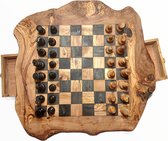 HappyWoods - Handgemaakte Olijfhouten Schaakspel met Lade - 50 cm - Olijfhouten Schaakbord met Schaak stukken - Schaakset - Schaakspellen – Schaakspel hout volwassenen – Schaakbord