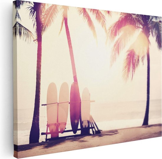 Artaza Peinture sur toile Plage tropicale avec planches de surf – 40 x 30 – Klein – Photo sur toile – Impression sur toile