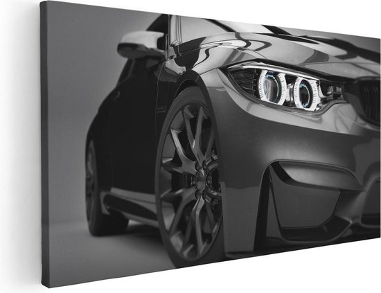 Artaza Canvas Schilderij Grijze Sportwagen Auto - Zwart Wit - 60x30 - Foto Op Canvas - Canvas Print