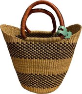 Rieten Boodschappenmand - Shopper - Naturel - Blauwe Band - Bolgamand