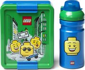 Een set bestaande uit groen-blauwe lunchbox en waterfles 390 ml. Jongen LEGO