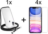 iPhone XS hoesje met koord transparant shock proof case - 4x iPhone XS screenprotector