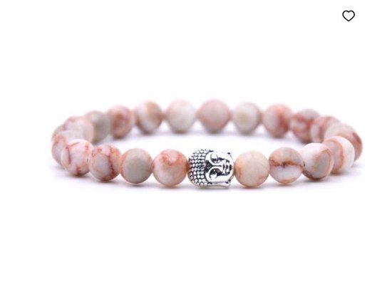Akyol - Mala armband van natuursteen - Boeddha/Buddha - Voor heren en dames - Kralen armband - 20 cm - Wit-Roze-Zilver
