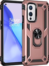 OnePlus 9 Hoesje - Mobigear - Armor Ring Serie - TPU Backcover - Roségoud - Hoesje Geschikt Voor OnePlus 9