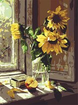 Diamond Painting - Do It Yourself Paintings - Sunny Sunflowers - Zonnebloemen - Zon - Bloemen in vaas - Kleurrijk - 30x40 cm