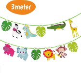 Happy Happenings® - Jungle Decoratie -  Jungle Slinger - Dieren Slinger - Verjaardag - Jungle Verjaardag - Kinderkamer Versiering - Papieren vlaggenlijn - 3 meter - 12 figuren
