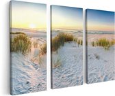 Artaza Canvas Schilderij Drieluik Strand En Duinen Tijdens Zonsondergang - 120x80 - Foto Op Canvas - Canvas Print
