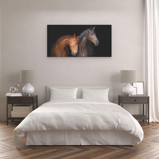 Artaza - Peinture sur toile - Couple de deux Paarden bruns - Amour - 120 x 60 - Groot - Photo sur toile - Impression sur toile