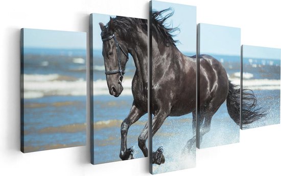 Artaza Canvas Schilderij Vijfluik Zwart Paard In Het Water - 100x50 - Foto Op Canvas - Canvas Print