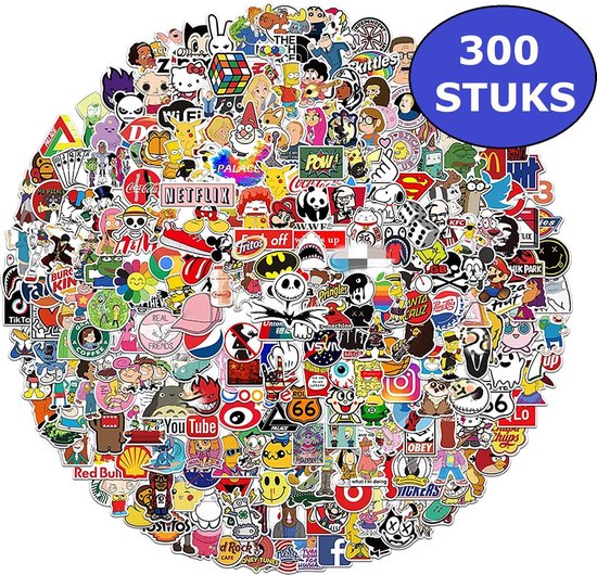 300 Stickers - Stickers voor laptop, iPhone, iPad, Macbook, Nintendo, xBox, auto, fiets, motorfiets - Skate stickers - Stickers skateboard - voor kinderen en volwassen - waterdicht