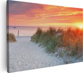 Artaza Canvas Schilderij Strand En Duinen Bij Zonsondergang - 120x80 - Groot - Foto Op Canvas - Wanddecoratie Woonkamer