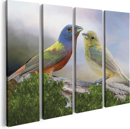 Artaza Canvas Schilderij Vierluik Getekende Gorzen Vogels - Kleur - Abstract - 80x60 - Foto Op Canvas - Canvas Print