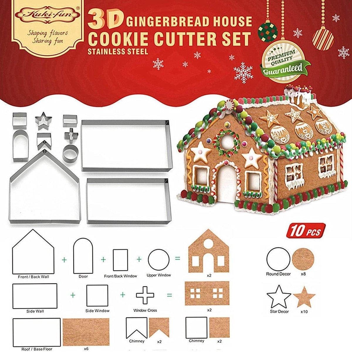 JDBOS ® 10-delige uitsteekvorm set Gemberkoek huis - gingerbread house - peperkoekhuisje - kerstcadeau