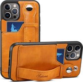 GSMNed – iPhone 7/8/SE Bruin – hoogwaardig Leren PU Wallet – iPhone 7/8/SE Bruin – Card case – Met Handgreep – shockproof