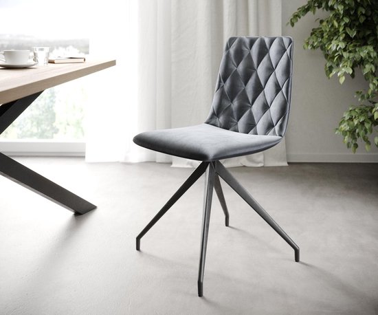 Set-van-4-gestoffeerde-stoel Trado-Adesso grijs fluweel kruisframe