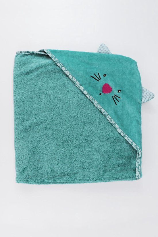 Lubna Home BADCAPE  zact Katoen 80x80 cm Baby Badcape -Cat Green Handdoek BADCAPE