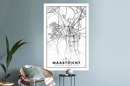 Stickers Stickers muraux - Carte - Maastricht - Zwart - Wit - 80x120 cm - Feuille adhésive