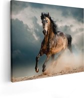 Artaza Canvas Schilderij Wilde Paard In Het Zand  - 100x80 - Groot - Foto Op Canvas - Canvas Print