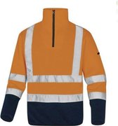 Delta Plus Hi-vis fleece trui gebreid met rits - Fluor oranje | Donkerblauw - S