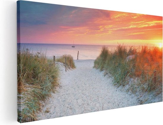 Artaza Canvas Schilderij Strand En Duinen Bij Zonsondergang - 40x20 - Klein - Foto Op Canvas - Canvas Print