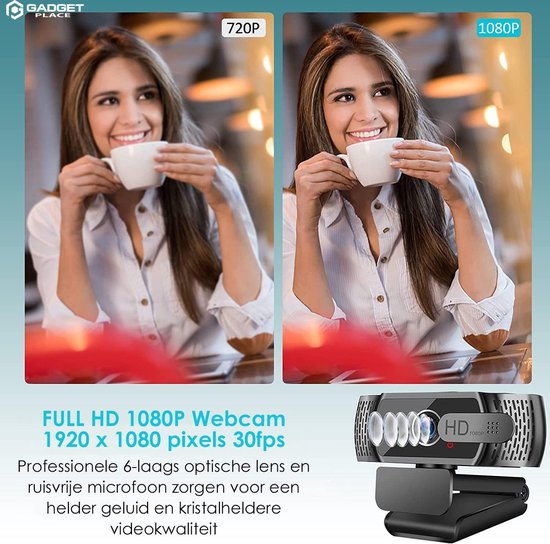 Full HD Webcam met Ruisvrije Microfoon - Incl. Tripod en Webcam Cover - 1080P - Voor Laptop en PC - Windows en Mac