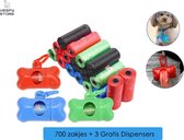 VESFY Hondenpoepzakjes  700 zakjes - Poepzakjes Hond - 47 rollen -700 zakjes + 3 Gratis Dispensers - poepzakjeshouder