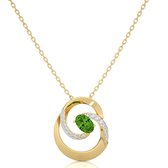 Geelgouden fantasie ketting met hanger voor dames, groene peridoot en diamanten – 14 karaat geelgoud, kleursteen