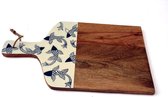 Floz Design serveerplank - houten snijplank - blauw wit met vissen - handgemaakt en fairtrade