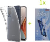 Hoesje Geschikt voor: OnePlus Nord N100 Transparant TPU Siliconen Soft Case + 1X Tempered Glass Screenprotector